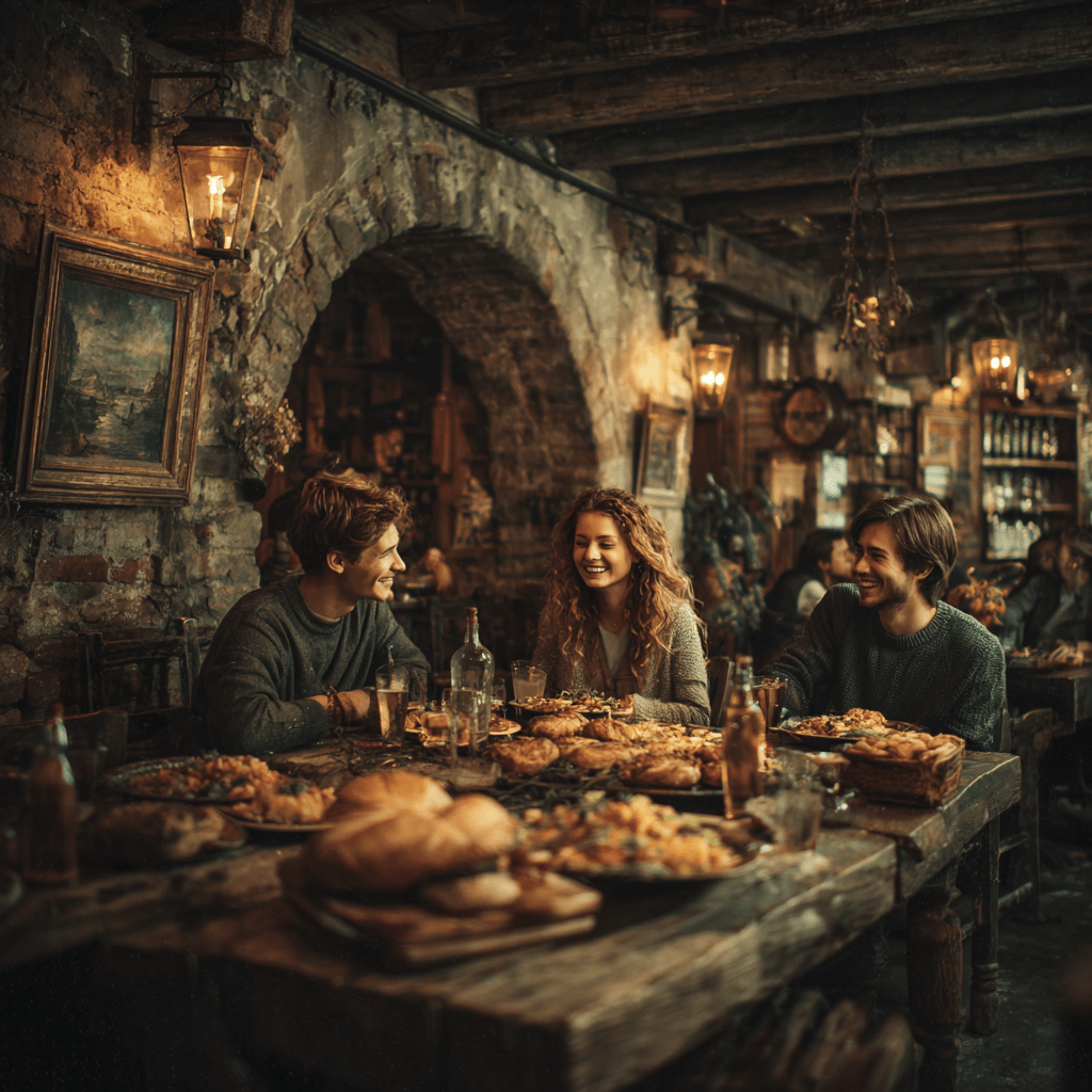 Ein Treffen mit Freunden zum Essen im Universe